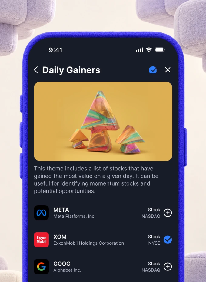Ape Maps Daily Gainers screen on a purple plush phone